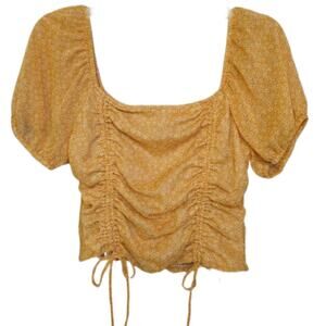 Lush Yellow Floral Smocked Crop Top • Tie Front Detail • Size M